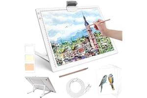 Zocelight Rechargeable A3 Diamond Art Light Board,Light Pad with Stand and Clip,3 Colors Stepless Dimmable and 6 Levels of Brightness Light Box for tracing,Diamond Painting,Drawing,Sketching(White)