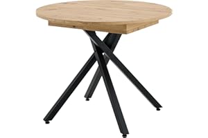 MOMMA HOME Tavolo da pranzo allungabile - pieghevole, rotondo estensibile, tavolo da soggiorno estensibile, gambe metalliche con regolazione altezza, colore rovere/nero, modello orinoco, misure 90-120