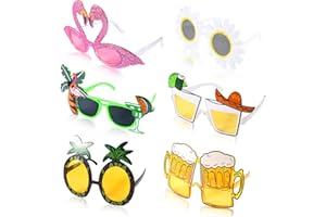 ZEYOU Hawaiian Tropical Party Glasses Set, Funny Sunglasses Set, 6 Pairs, Novelty Party Glasses, Luau Beach Party Costume Decoration, Glasses Novelty Party Photo Booth for Children Adults