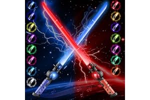 Handwell Pack of 2 Children's Lightsabers, USB-C Charging Lightsaber, RGB 15 Colours Laser Sword with 3D Sound, 2-in-1 Double Blades Lightsaber Toy Gifts for Cosplay War Fighters, Christmas Parties