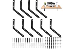 HMKESOTERIC Czarne wsporniki do półek, wsporniki L, wytrzymałe wsporniki ścienne do półek, wsporniki do półek, wsporniki narożne ze śrubami, 15 x 10 x 2 cm
