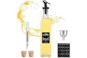 FNLLC Ölflasche,Glasflaschen 500ml,Olivenöl Flasche,Ölspender mit Trichter,Essig und Ölflaschen set,Lebensmittelechtem Bleifreiem Glas mit Etikette,Korken Öl Ausgießer,für Liköre und Essige
