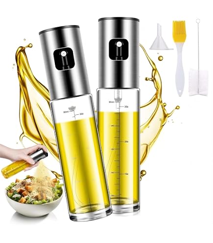 YDIAMEJ Spray d'huile Renforcé 2 Pièces, Vaporisateur d'huile et de vinaigre 100ml Spray Huile Cuisine avec Brosse Entonnoir Brosse à huile Pour Salade, BBQ, Cuisson Dans La Cuisine