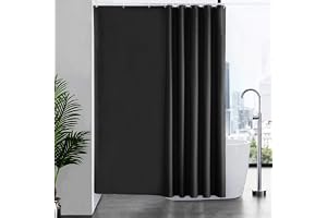 Furlinic Duschridå Textil Anti Mögel Vattentät Tvättbar Badridå Tillverkad av polyestertyg Svart 200x200cm Med 12 Dduschdrape