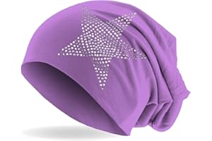 Hatstar Strass Stern Damen Beanie Mütze | elastisches Slouch Long Beanie | Mädchen Mütze | mit edler Strass Applikation | leicht und weich