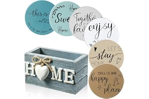 Queekay Coasters Set of 6 House Warming Gifts New Home Wooden Farmhouse Drink Coasters with Holder 4'' Funny Decoration for Kitchen Family Coffee Bar Tabletop Protection(Ocean Color)