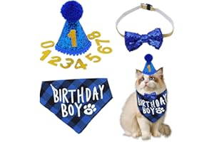 DUGEGAYL Chien Anniversaire,3PcsEnsemble élégant et Confortable pour Chats et Chiens, Incluant Un Bandana, Un Chapeau et Un Nœud Papillon
