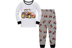 LANGUBABY Pyjamas Garçon en Coton 100% Manches Longues | Dinosaure Excavateur Requin | Vêtements de Nuit Hiver Automne | Ensemble Pyjama pour Enfants 1-12 Ans