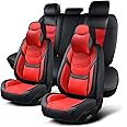 Car Seat Covers Full Set, Breathable Leather Automotive Front and Rear Seat Covers & Headrest for Reduce The Driving Fatigue, Compatible with Most Vehicles, Cars (Black&Red, Front Pair and Rear)