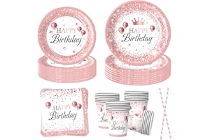 EVYIENEN 50 Stück Rosegold Partygeschirr,RoseGold Partyteller und Servietten Papierstrohhalme Mädchen Partys Geburtstagsparty Dekorationen, für 10 Gäste