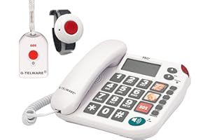 G-TELWARE PRO Senior Telephone Landline with Emergency Bracelet | with Emergency Chain for Guaranteed Accessibility | Home Emergency Call for Relatives - with SOS Bracelet and Emergency Call Button