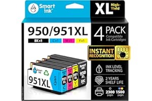 ‎SMART INK Smart Ink Kompatybilne wkłady atramentowe jako zamiennik do HP 950XL 951XL 950 951 XL (4 Multipack) do użytku z Officejet Officejet 8100 8600 8610 8620 8630 8640 8660 8615 8625 251DW 276DW (BK/C/M/Y)