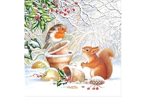 AMBIENTE 20 Serviettes en papier collage découpage 33 cm NEIGE OISEAU ECURUEIL