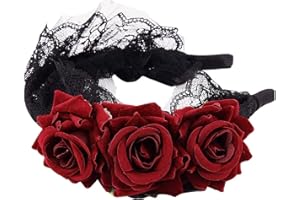 AHDMR Femme Serre-tête de Fleurs Halloween Couronne de Rose Rouge Gothique Guirlande Floral Artificielle Bandeau Cheveux Mariage Couronne Mariée Medieval Accessoires Coiffure de Deguisement Cosplay