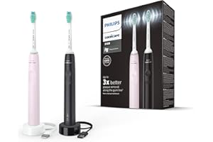 Philips Sonicare Série 3100 Brosse à dents électrique sonique avec capteur de pression intégré, Rose pastel et Noir (modèle HX3675/15)