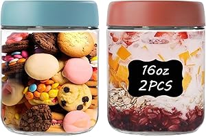 twoant Lot de 2 Bocaux en Verre avec Couvercles 500ml pour Avoine, Pudding, Yaourt, Céréales, Salade, Préparation des Repas, Contrôle des Portions Hermétiques avec Autocollants et Marqueur