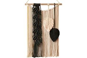 EXQUILEG Makrama, makata, tkany gobelin, ręcznie tkany dywan ścienny w stylu boho, dekoracja ścienna, do domu, jako tło pokoju, kolor czarny