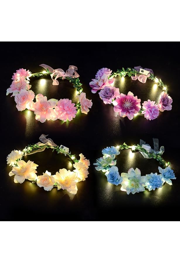 Weiße LED-Blumenkrone Im Vintage-Look – Leuchtender Kopfschmuck Für Hochzeit, Festival Oder Fotoshooting (verstellbar)