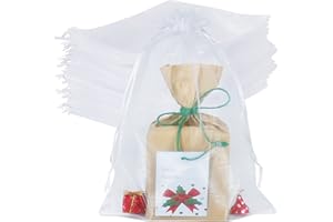 HRX PACKAGE 100pcs Large Organza Bags White, 20x30 cm Mesh Gift Drawstring Pouches Goodie Bags for Christmas Presents Shower Party Favors Samples