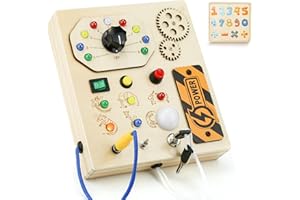 ALLJIA Sales Clearance Wooden Busy Board 1 Year Old with Led Switches Lights,1st One Birthday Gifts for Boys Girls Gifts for Age 1 2 3 4 (Battery Excluded)