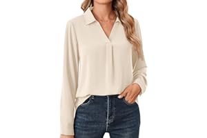 Beluring Langarmshirt Damen Elegant V-Ausschnitt Hemdbluse Langarm Bluse Einfarbig Arbeit Shirt