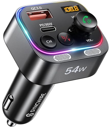 NQ STORE Trasmettitore FM Bluetooth Auto Con Caricatore QC 3.0+PD, Vivavoce E LED – Leggi Musica Da USB/TF/AUX