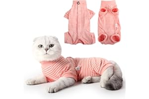 HEYWEAN Body Post Operatorio Gatto - Tuta Medica Sterilizzato Manica Lunga - Alternative al Collare - Pigiama Strisce per Gatti