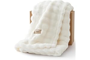 Bedsure Cosy Bubble Fleece Blanket - Soft Plush Throw Blanket for Adults, Lightweight & Warm, Off White, 130x170 cm for Sofa Throw, Bed, Gift Idea