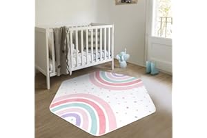 STARUIA Pink Rainbow Hexagon Kids Rug for Playroom, 55"x47" Washable Non-Slip Nursery Carpet for Baby Girls Princess Tent Castle