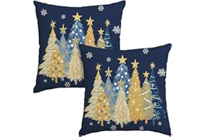 Artoid Mode Niebieska gwiazda, drzewa, sosny, Wesołych Świąt, poszewki na poduszki, zestaw 2 szt., 45 x 45 cm, ozdobne poszewki na poduszki, pokrowce na poduszki, dekoracja kanapy