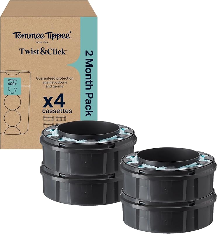 Tommee Tippee Twist and Click Advanced Nappy Bin Original Refill Cassettes, Exclusive Pack of 4, each 10.5 metres, for Easy refill and Great value, 4 X 10.5m (pack may vary)