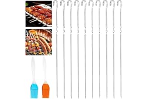 QIQN Brochetas Barbacoa 20 Piezas Pinchos Barbacoa Planos de Acero Inoxidable 35 cm Reutilizables para kebab para kebab verduras filetes con 2x Cepillos de Aceite de Silicona