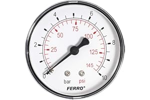HYDROBIL Manomètre Hydraulique Horizontal, Diamètre 63mm, Filetage Axial 1/4" BSP, pour l'Eau et le Gaz, Pression Max. de 10 Bars, Température Max. de 100°C, Précis, Durable et Fiable