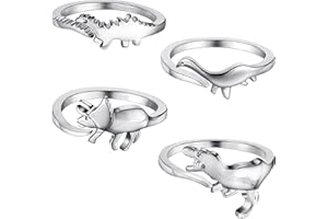 Yaomiao 4 Pieces Dinosaur Rings Set Open Adjustable Rings Jurassic Era Dinosaur Rings Vintage Silver Christmas Dinosaur Rings Copper Alloy Jewellery for Women and Men