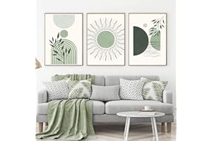 CPGG Lot de 3 Boho Plante Verte Minimaliste Ligne Abstraite Soleil Mur Art Toile Peinture Affiches Nordiques Imprime Des Photos pour la Décoration de la Chambre à Coucher-40 * 50Cm (Pas de Cadre)