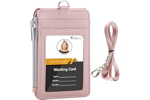 Teskyer Porta Badge da Collo, Porta Carte con Tasca con Cerniera, 1 Finestra Identificativa, può Contenere Fino a 4 Carte, Pelle PU, con Cordino in Nylon, Lichee Oro Rosa