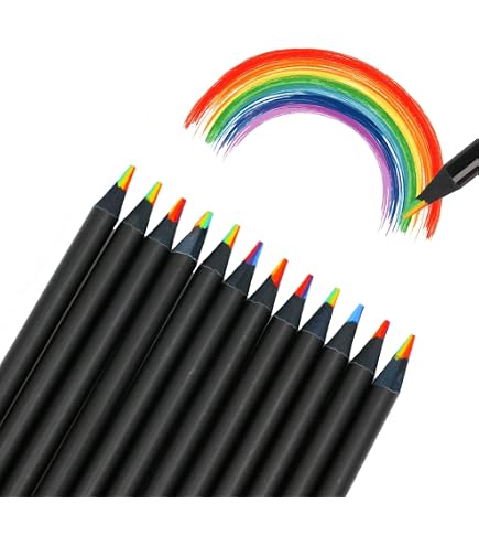 12 Matite Arcobaleno 7-in-1 In Legno Nero, Con 2 Temperini: Set Per Disegno E Colorazione Per Bambini E Adulti - copertina