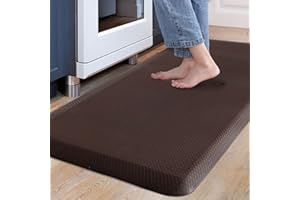 Carvapet Antiscivolo Tappetino da Cucina Anti-Fatica Stuoie in Piedi PVC Ammortizzato Comfort Tappeto da Cucina(Marrone,44x99cm)