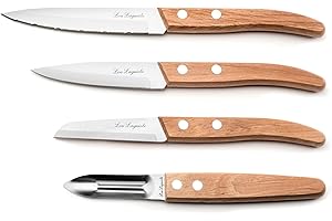 LOU LAGUIOLE Amefa 4P Corte Forest AF Set de 4 Cocina con Sierra, Mango de Madera, Juego de Cuchillos con Hoja de Acero INOX de 1,5mm, Multicolor