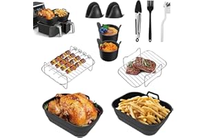 ZLDHMA Accessoires Air Fryer Ninja, Moule Silicone Air Fryer Réutilisable pour Ninja Foodi Max Af300EU Af400EU, Pliable Air Fryer Accessoires pour Friteuse à Air Double 7,6L-9,5L (11Pcs)