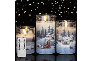 HUIFOO Candele LED, Candele Natalizie con telecomando, funzionamento a batterie, Candele Finte Fiamma Oscillante in Vera Cera, Candela in Vetro per la Decorazione Natalizia Della Casa