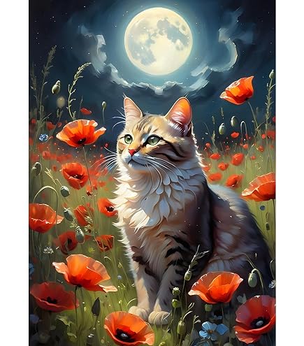 DPHERO Cute Kitten Diamond Painting Kits For Beginners Adults,5D DIY Cat Diamond Art Kits,Round Full Drill Colorful Flowers Gem Art Crafts,DIY Painting By Numbers For Home Wall Decor 12x16 Inch