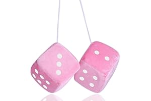 ANEI Fuzzy Dice for Rear View Mirror, Car Hanging Furry Dice, 2.75inch Pair of Plush Retro Square Hanging Dice with White Dots Cute Car Decoration Ornament Accessories