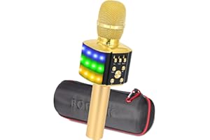 BONAOK Microfono Karaoke Bambini, Aggiornato 4 in 1 Microfono Karaoke Bluetooth LED Flash Microfono, Portatile Karaoke Microfono con Altoparlante per Cantare per Android/iPhone/PC (Argento)