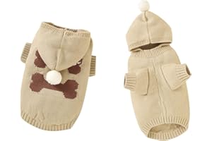 UPANDFAST Dog Sweater with Hoodie Cute Dog Sweater Jumpsuits(S,Light Khaki)