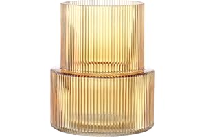 KAYLETIN Vaso in vetro ambrato, vasi a coste per fiori, vaso per fiori per tulipani, vasi moderni per soggiorno, tavolo da pranzo, ingresso, mantello, scaffale, matrimonio, ufficio, 19 cm