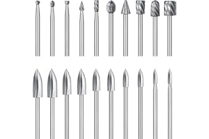 LINKSTYLE Juego de 20 fresas giratorias, HSS Burrs Rotativas, puntas de fresado, herramienta de enrutamiento de madera, accesorios de herramienta giratoria de 3 mm, varilla para carpintería, tallado, taladrado