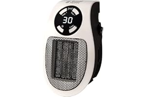 Russell Hobbs RHPH2001 500W Ceramic Plug Heater, Adjustable thermostat, 12 Hour Timer & LED Display, 2 Fan Speeds, 2 Year Guarantee, White