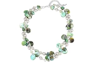 FULU AUTUMN Collier de Perles en Coquillage Turquoise pour Femmes Collier à Pendentif en Couches Bohémien D'été Costumes de Plage Bijoux pour Femmes