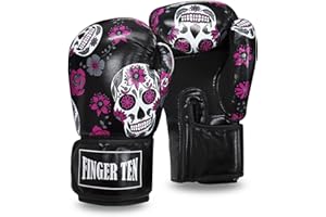 FINGER TEN Gant de Boxe Femme Adulte 8 10 12 14 Oz D'entraînement Cuir Synthétique, Gants de Formation Mitaines Professionnelle Kickboxing Sparring Fitness Punching Bagwork Fight et Boxercise, pour Femmes